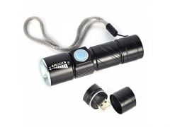 Latarka zoom akumulatorowa ładowana z USB + uchwyt