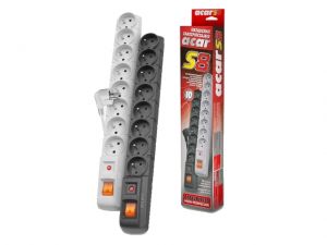 LISTWA ZASILAJĄCA ACAR S8 3M SZARY (8 GNIAZD)