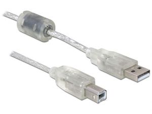 KABEL USB AM-BM 2.0 + FERRYT 0.5M PRZEZROCZYSTY DELOCK