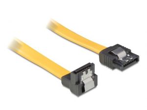KABEL SATA DATA II (3GB/S) 70CM Z ZATRZASKAMI METALOWYMI KĄTOWE GÓRA/PROSTO ŻÓŁTY DELOCK