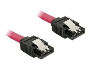 KABEL SATA DATA III (6GB/S) 50CM Z ZATRZASKAMI METALOWYMI CZERWONY DELOCK