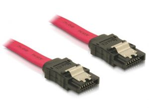 KABEL SATA DATA II (3GB/S) 50CM Z ZATRZASKAMI METALOWYMI CZERWONY DELOCK