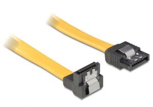 KABEL SATA DATA II (3GB/S) 10CM Z ZATRZASKAMI METALOWYMI KĄTOWE DÓŁ/PROSTO ŻÓŁTY DELOCK