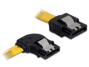 KABEL SATA DATA II (3GB/S) 50CM Z ZATRZASKAMI METALOWYMI KĄTOWE LEWO/PROSTO ŻÓŁTY DELOCK