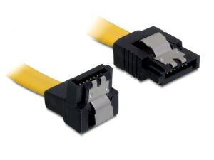 KABEL SATA DATA III (6GB/S) 50CM Z ZATRZASKAMI METALOWYMI KĄTOWE DÓŁ/PROSTO ŻÓŁTY DELOCK