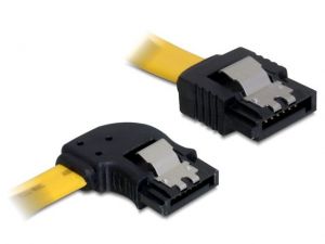 KABEL SATA DATA III (6GB/S) 50CM Z ZATRZASKAMI METALOWYMI KĄTOWE LEWO/PROSTO ŻÓŁTY DELOCK