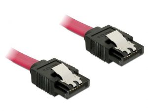 KABEL SATA DATA III (6GB/S) 10CM Z ZATRZASKAMI METALOWYMI CZERWONY DELOCK