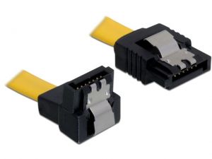 KABEL SATA DATA III (6GB/S) 20CM Z ZATRZASKAMI METALOWYMI KĄTOWE DÓŁ/PROSTO ŻÓŁTY DELOCK
