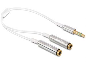 ADAPTER JACK STEREO MINI(M) 3,5MM 3-PIN->JACK STEREO MINI(F) 3-PIN X2 BIAŁY 25CM DELOCK