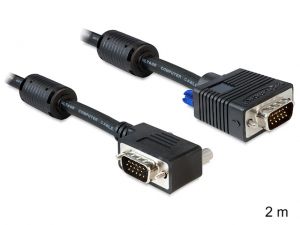 KABEL VGA M/M 2M EKRANOWANY Z FERRYTEM, KĄTOWY WTYK, CZARNY DELOCK