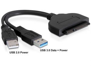 ADAPTER SATA 22 PIN->USB 3.0 AM + USB 2.0 AM POWER NA KABLU 20CM DELOCK