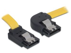 KABEL SATA DATA II (3GB/S) 30CM Z ZATRZASKAMI METALOWYMI KĄTOWE PRAWO/GÓRA ŻÓŁTY DELOCK