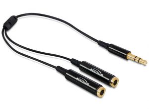 ADAPTER JACK STEREO MINI(M) 3,5MM 3-PIN->JACK STEREO MINI(F) 3-PIN X2 CZARNY 25CM DELOCK