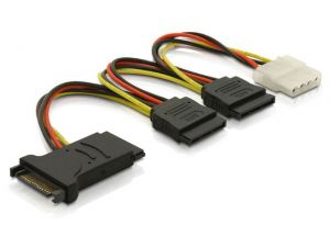 KABEL SATA ZASILAJĄCY SATA M/F->3X SATA(F)+MOLEX(F)