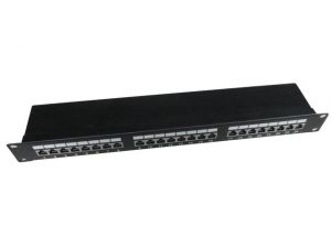 PATCH PANEL 24 PORT 1U KAT.5E EKRANOWANY PÓŁKĄ DO ORGANIZACJI KABLI CZARNY GEMBIRD