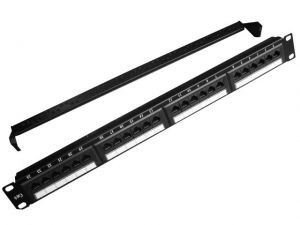 PATCH PANEL 24 PORT 1U KAT.6 Z PÓŁKĄ DO ORGANIZACJI KABLI CZARNY GEMBIRD