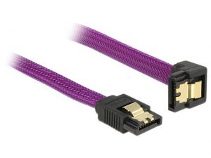 KABEL SATA DATA III (6GB/S) 50CM Z ZATRZASKAMI METALOWYMI KĄTOWE DÓŁ/PROSTO PREMIUM DELOCK