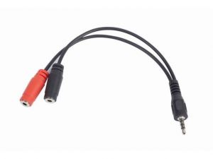 ADAPTER JACK STEREO MINI(M) 4-PIN->JACK MINI(F) X2 (SŁUCHAWKI+MIKROFON) NA KABLU 20CM BLACK GEMBIRD