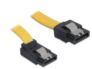 KABEL SATA DATA II (3GB/S) 30CM Z ZATRZASKAMI METALOWYMI KĄTOWE GÓRA/PROSTO ŻÓŁTY DELOCK