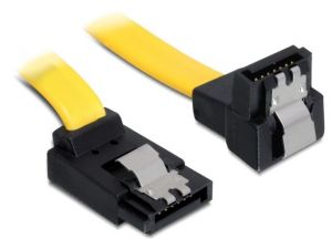 KABEL SATA DATA III (6GB/S) 30CM Z ZATRZASKAMI METALOWYMI KĄTOWE GÓRA/DÓŁ ŻÓŁTY DELOCK