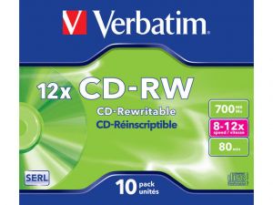 CDRW VERBATIM 700MB SCRATCH RESISTANT X12 (10 JEWEL CASE)