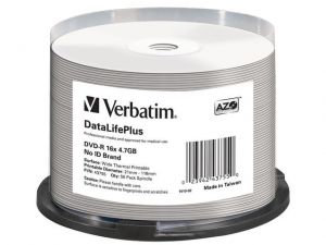 DVD-R VERBATIM 4.7GB X16 AZO DL+ PRINTABLE THERMAL (50 CAKE) NO ID BRAND