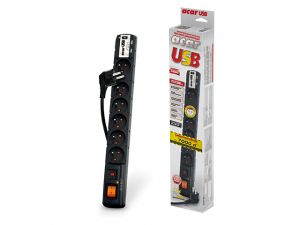LISTWA ZASILAJĄCA ACAR USB 1.5M CZARNY (6 GNIAZD + 2 USB 2.1A)